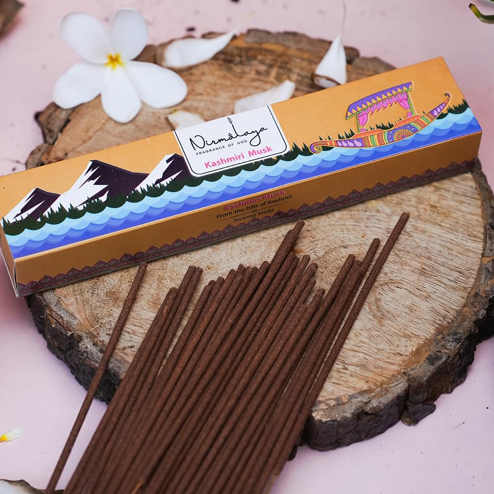 Nirmalaya Premium Kashmiri Musk Incense Sticks | Pack of 40 Sticks | 100% Natural & Charcoal-Free | Luxury, Hancrafted Organic Agarbatti for Pooja, Meditation, Yoga and Aromatherapy