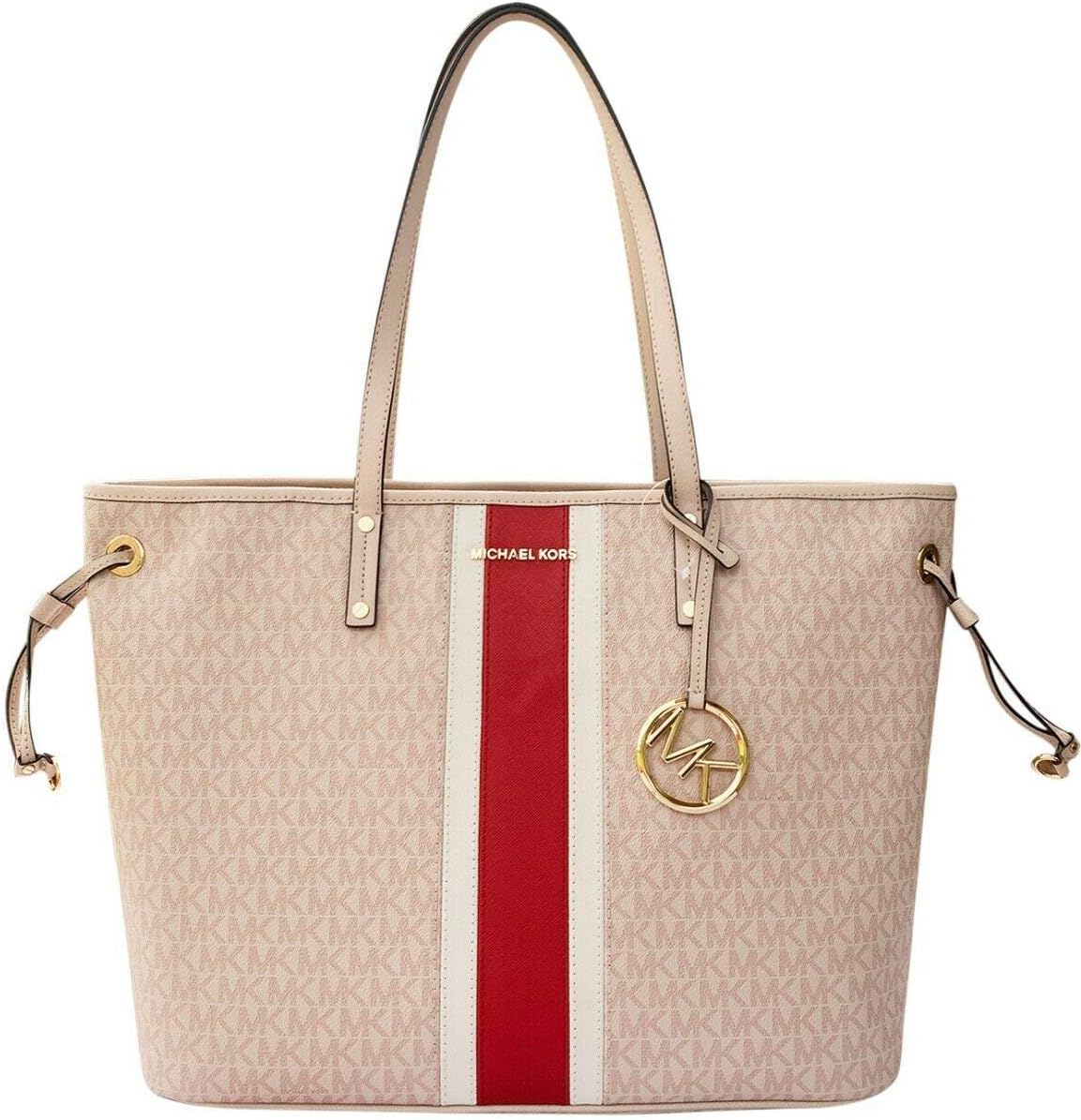 Michael Kors Jet Set Travel Large Drawstring Tote Center Stripe MK Signature Ballet PVC