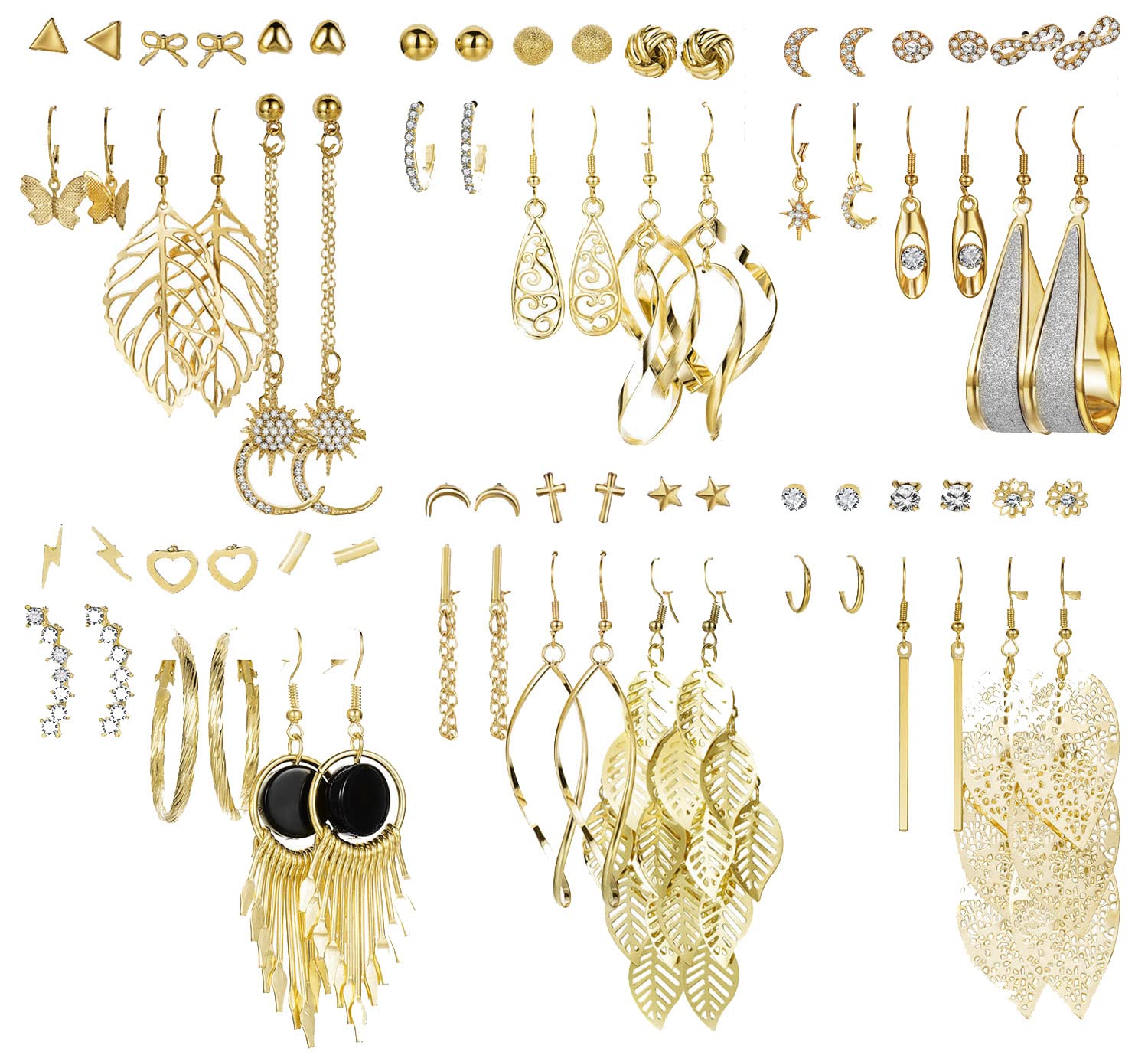36 Pairs 17IF Boho Earring Set for Women Girls Shiny Gold Leaf Tiered Pearl Earring Hoop Leopard Dangle Earrings Jewelry for Birthday Party Christmas Happy Holiday…