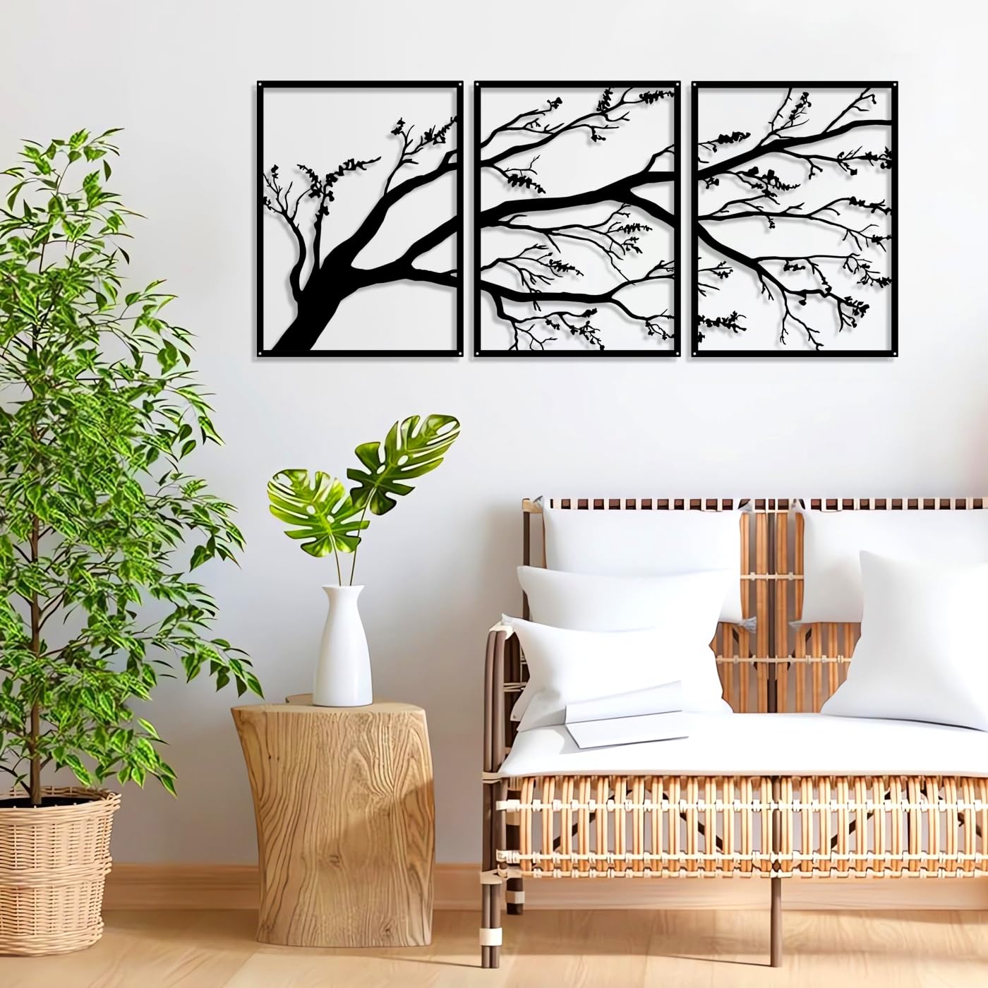 Gran rama de metal de decoración de la pared,Árbol de metal de pared de arte de 3 piezas Set,Árbol de pared de arte de decoración para el hogar, jardín, sala de estar decoraciones (15.7x11.8inch)