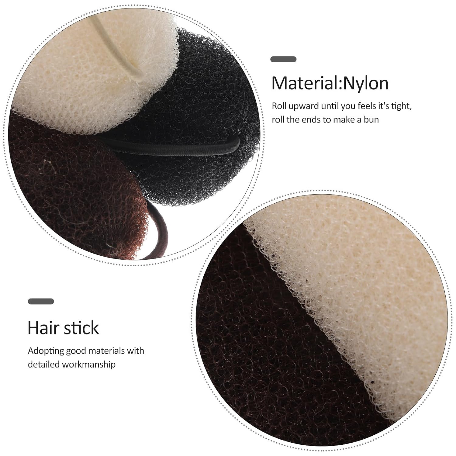 3pcs Hair Bun Makers Donut Bun Shaper Elastic Hair Curler Tools for Women with Black Beige Brown Colors for Daily Hairstyling