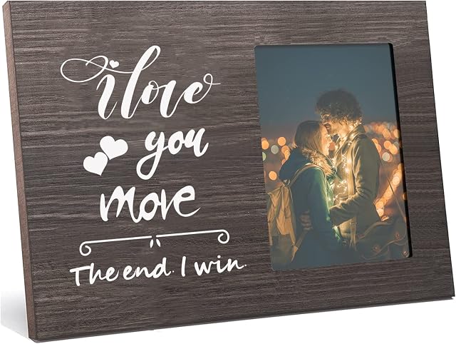 FINGERINSPIRE 15x10cm Going Away Picture Frame Natural Wood Photo Frame Valentine's Day Gifts for Boyfriend and Girlfriend Her Him - I Love You More The End I Win