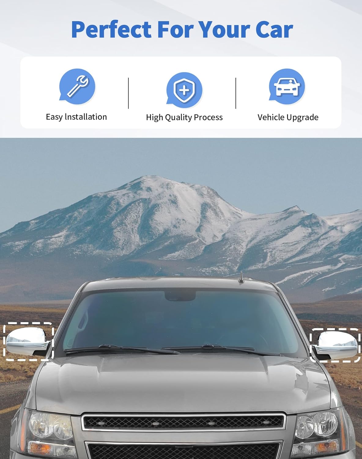 Rearview Mirror Fully Caps Covers Compatible with 2007-2014 Chevy Silverado GMC Sierra Avalanche Tahoe Suburban Yukon Escalade ESV Left Right Side View Upper Mirror Cover Caps, Chrome