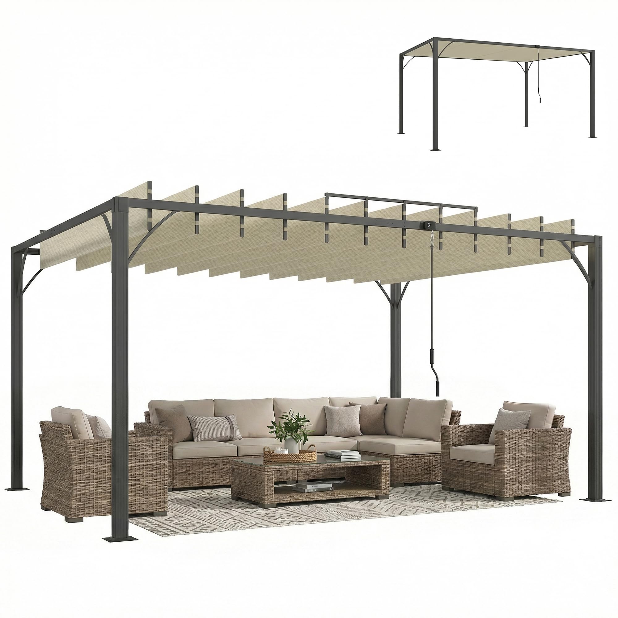 Outsunny Pérgola de Jardín 3x4 m, Cenador de Jardín con Techo de Lamas Orientables a 135°, Columna de Aluminio, Vigas de Hierro, Protección UPF30+, Pabellón para Exterior, Patio, Terraza, Blanco Crema