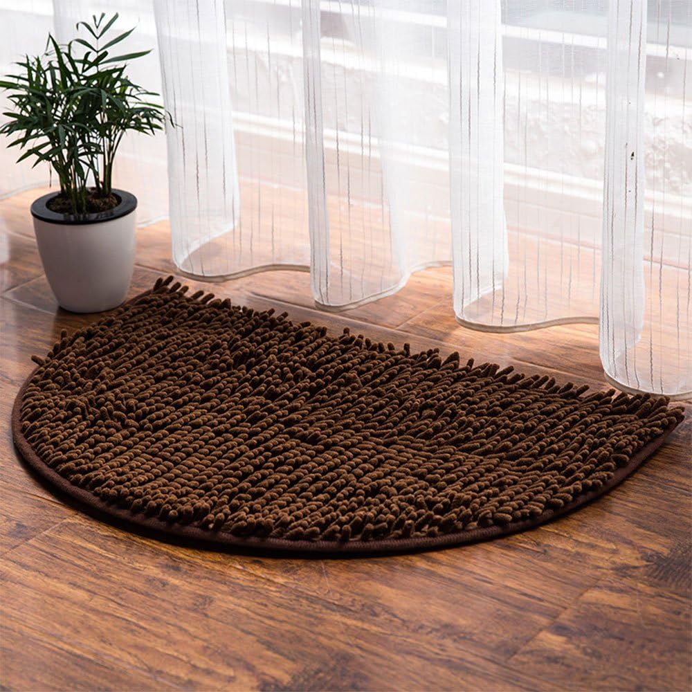 Prime Leader Half Moon Chenille Microfiber Doormat Non-slip Water-absorbent Carpet Front Entrance Indoor Bath Mat Rug for Bedroom Bathroom Living Room,Coffee,19.5"x31.2"