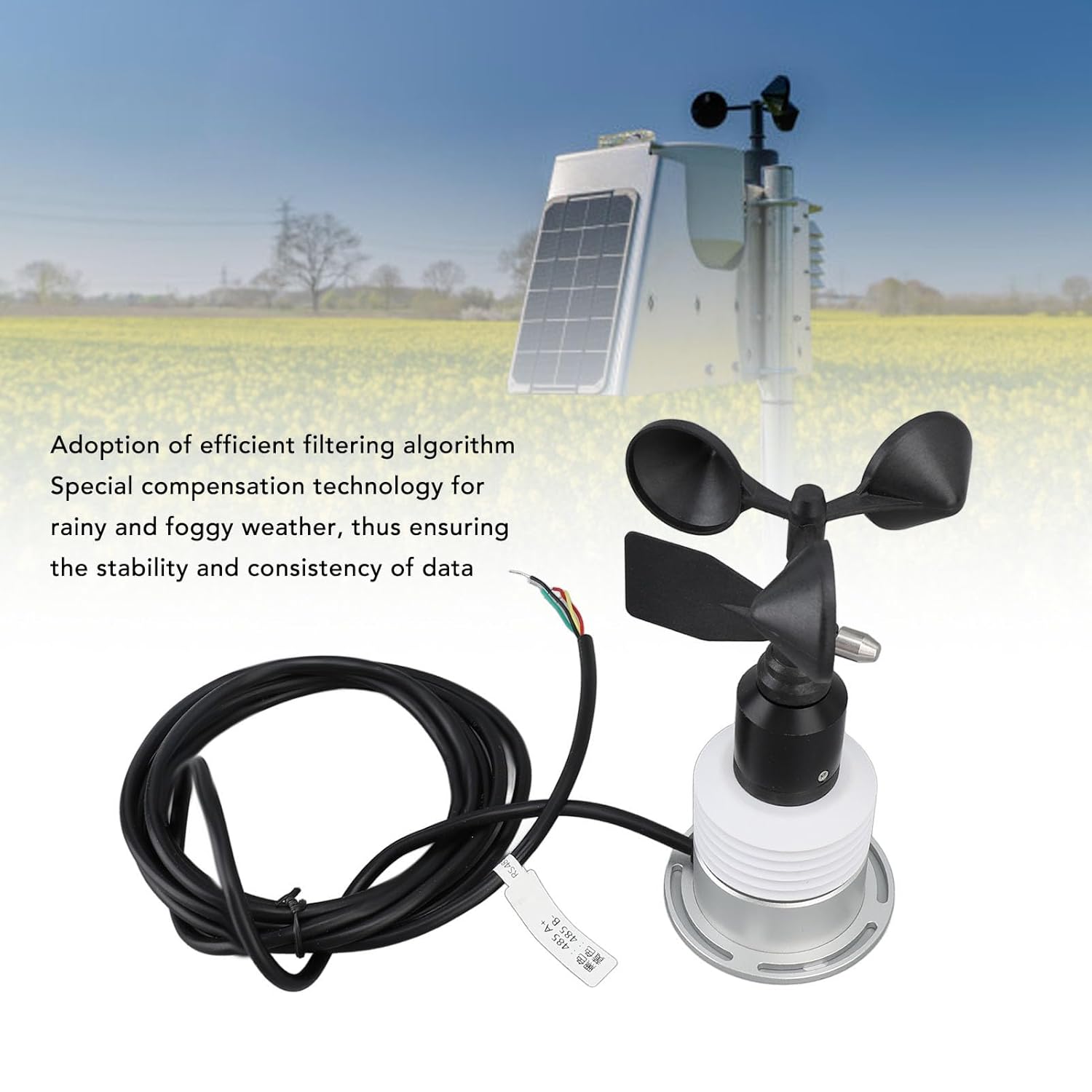 Luqeeg 5 in 1 Weather Meter Featuring Compact Design, Reliable Data, Ideal for Environmental Monitoring, with 2m Cable, for Wind Direction Measurement in Various environments