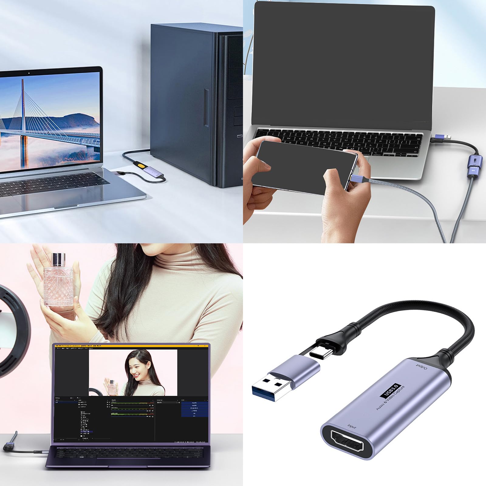 CHENZILIN Game Video Captures Card USB+Type C to HDTV 4K 60Hz Recorder Video Gaming Console Camcorder Low Latency Converters