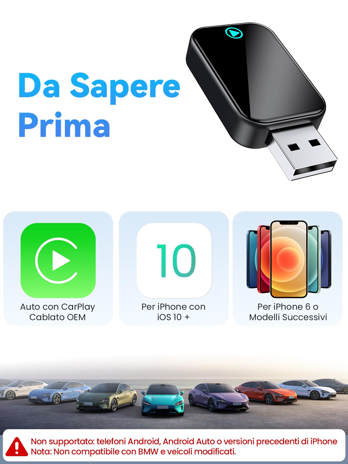 S2 Mini Adattatore CarPlay Wireless per iPhone, Converte Cablato in Wireless, USB e Type-C Plug and Play, Compatibile Auto con CarPlay Cablato dal 2016, iPhone iOS 10+