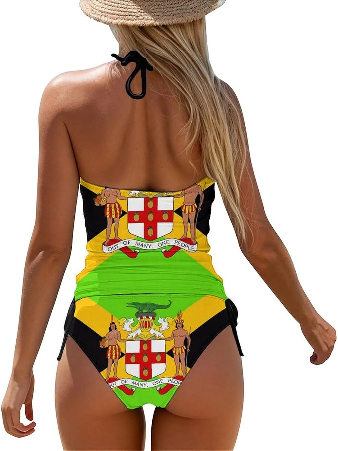 Jamaican Coat of Arms Flag Women's Tankini Swimsuit Two Piece Tummy Control Bathing Suits Tie String Swimwear
