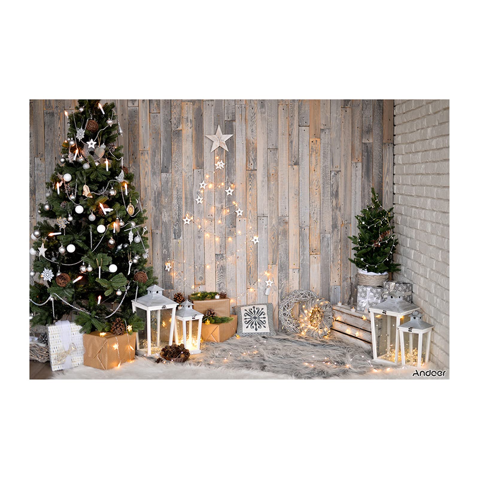 Anself 2.1 * 1.5m/7 * 5ft Christmas Tree Backdrop Star Photography Background Children Kids Photo Studio Pros