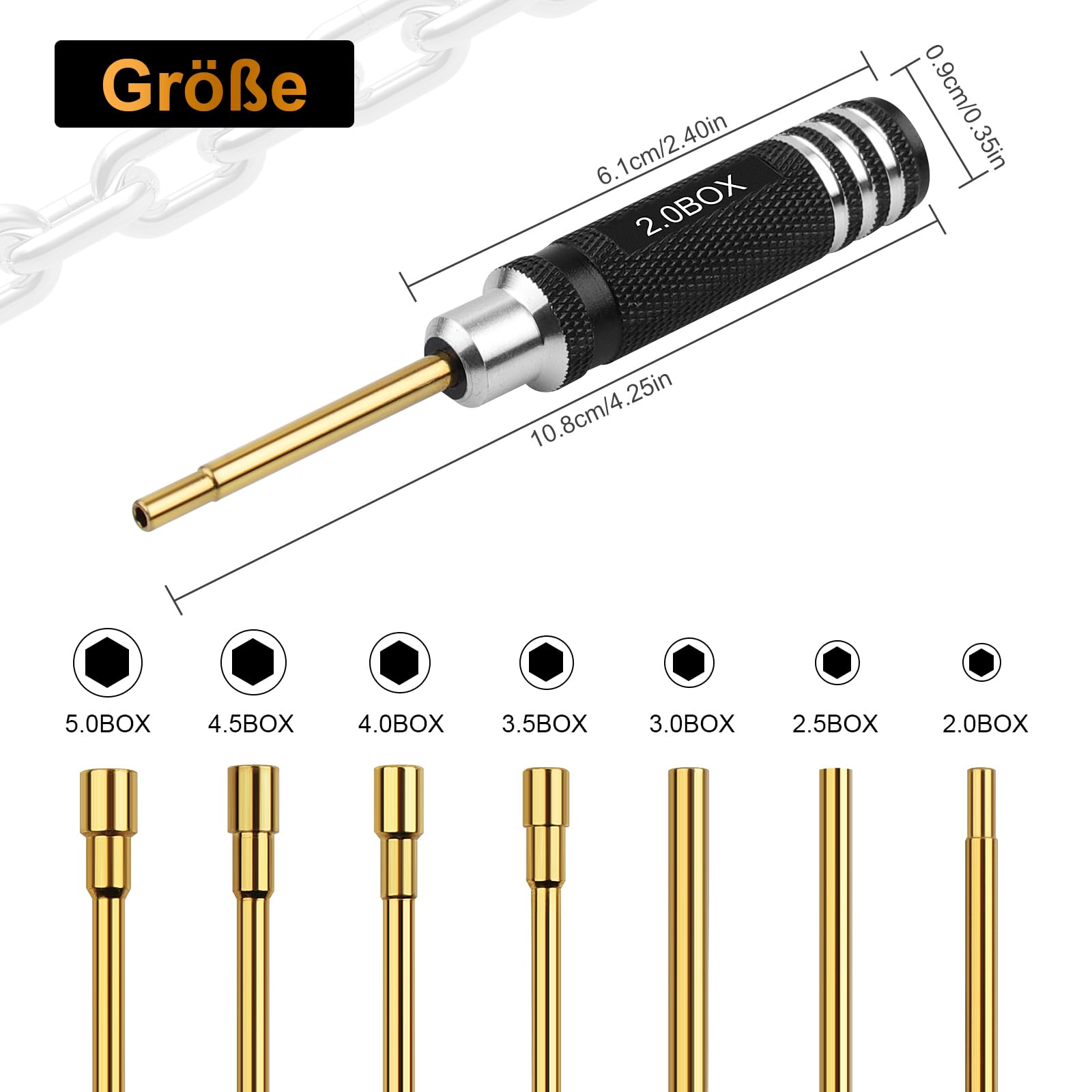 RC Tools Kit 7PCS Hex Nut Screwdriver Set with 5.0/4.5/4.0/3.5/3.0/2.5/2.0 Box Hobby Tools Hexagon Nut Wrench Repair Tools Compatible with SCX24 Traxxas Redcat RC Cars