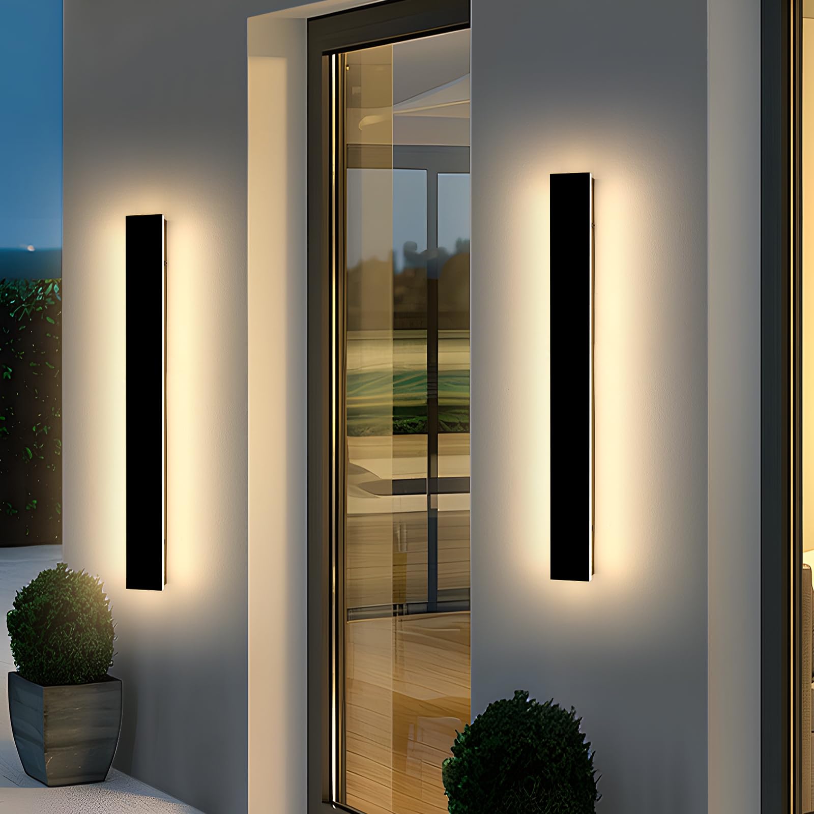 2 Pack 39.3inch Outdoor Wall Sconce, 3 Color, 36W, IP65 Waterproof
