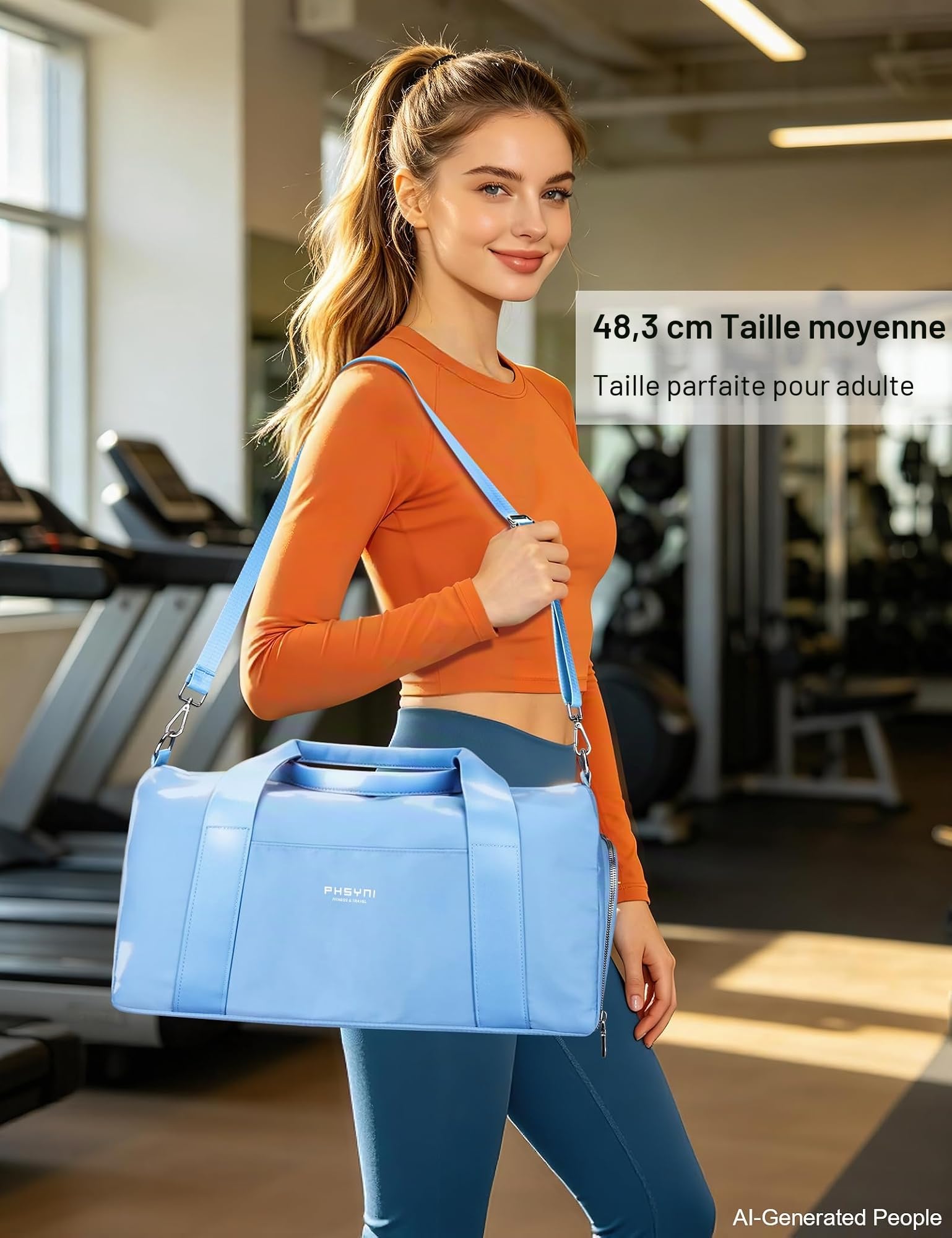 19 Pouces Sac De Sport Femme,Sac De Voyage Femme,avec Compartiment À Chaussures Et Poche Imperméable,pour Les Voyages, La Danse, Sportives Sac D'entraînement (Bleu,49x20x25 CM,25L)
