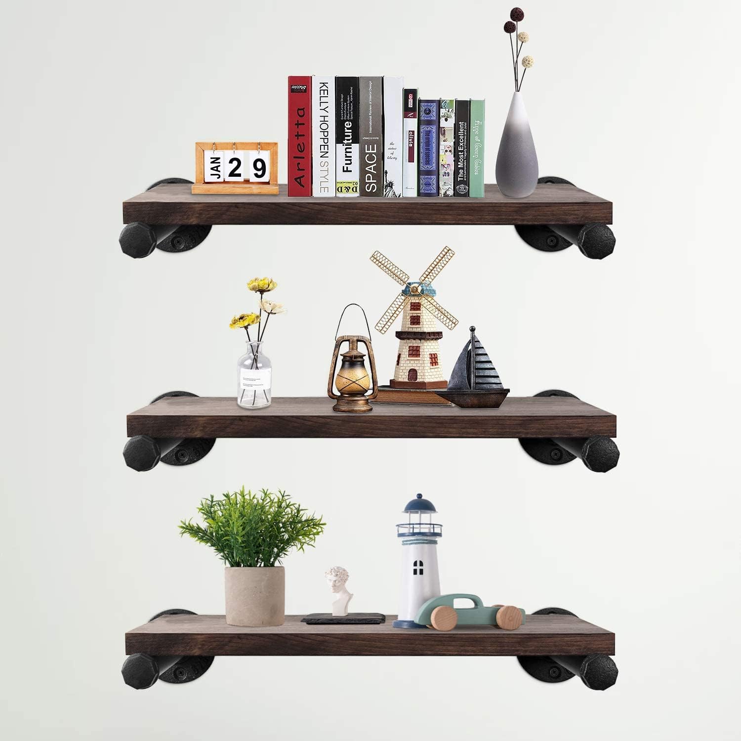 Oyydecor 6 Pack 12 Inch Shelf Brackets, 1/2'' Heavy Duty Floating Shelf Brackets for Floating Wood Shelves, Rustic Wall Mounted DIY Shelving Brackets Hanging Pipe Brackets