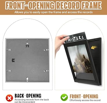 Vinyl Record Frame Wall Mount, 1 Pack Vinyl Record Display Frame 12x12 Inch Wood Display Cover With Clear Acrylic Front Opening Frames for LP Album Cover (Black)