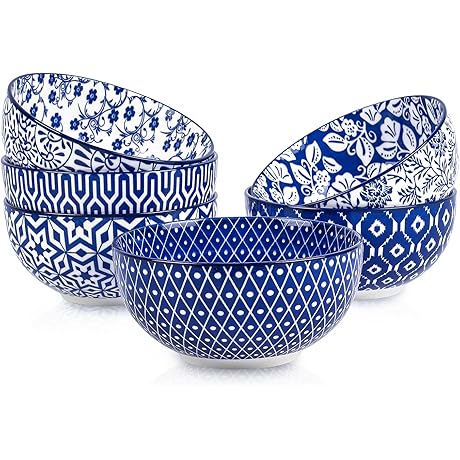 Selamica Blue and White Cereal Bowls - Perfect for Everyday Use