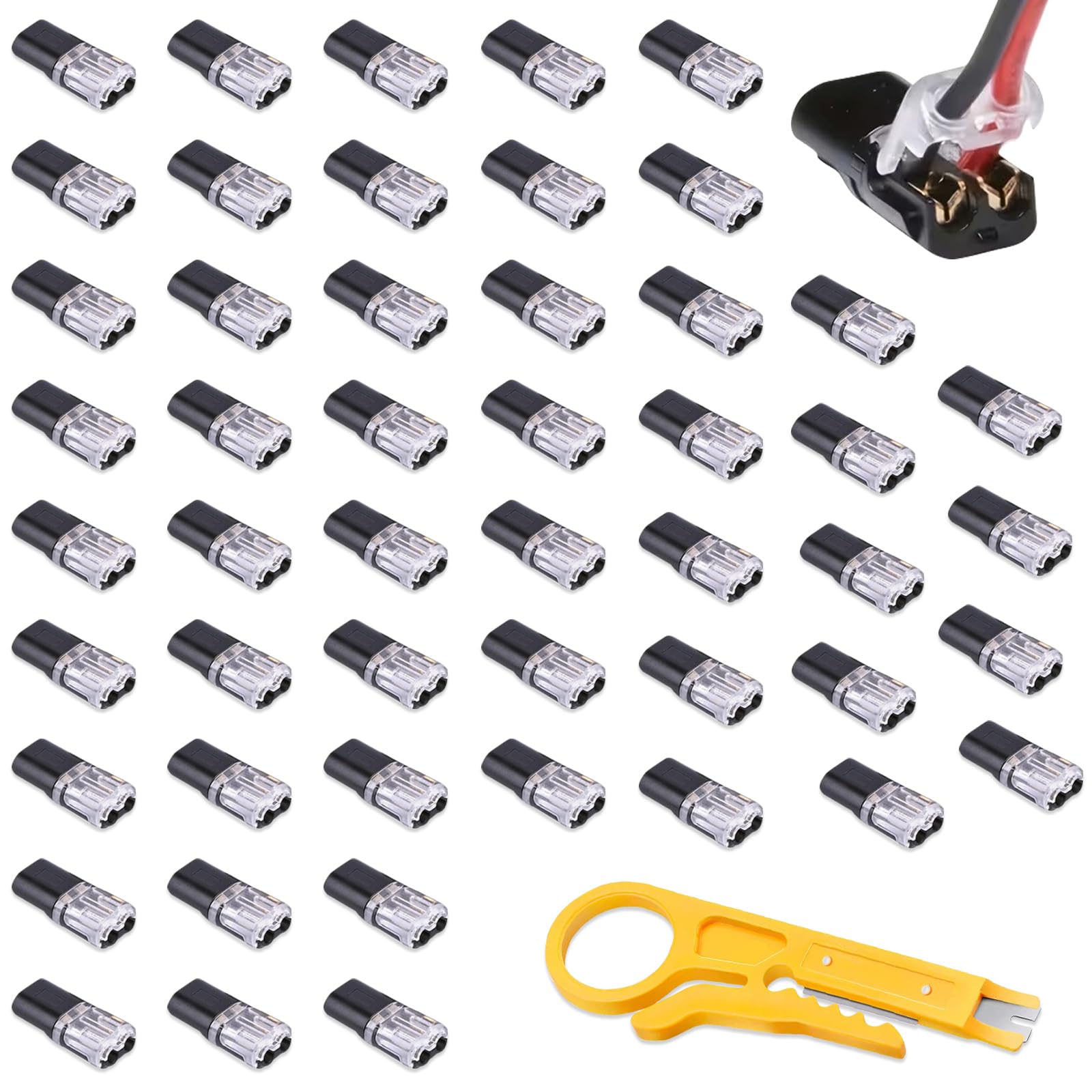 50 PCS Wire Connectors Push Fit, 12V Plug 2 Pin, Waterproof Automotive Wiring Connector, Car Cable Connectors, Quick Push-Fit Electrical Solderless for 18-22 AWG Wires, Crimp Terminal