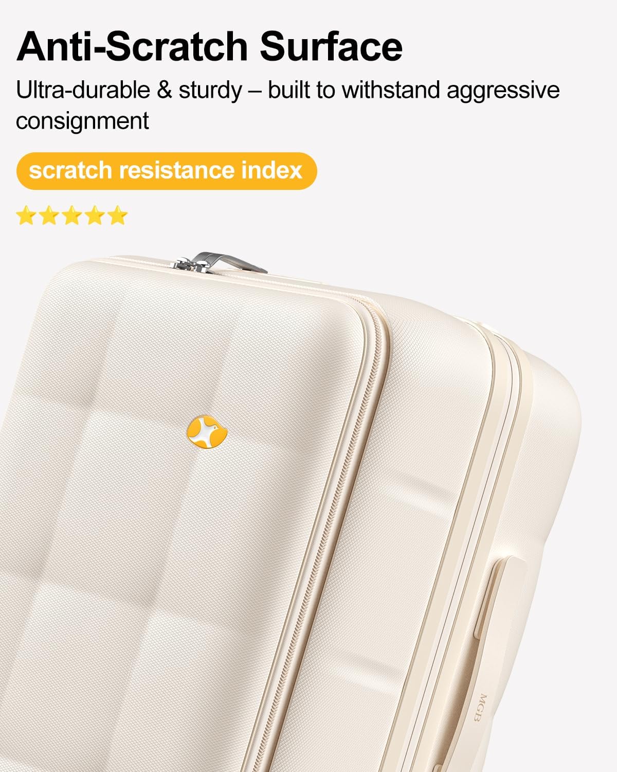 MGB Carry On Luggage with TSA Lock, 20 Inch PC Hardside Suitcase, Top Opening Carryon Luggage 22x14x9 Airline Approved Suitcases for Travel (Cream-White, 24 Inch - Expandable)