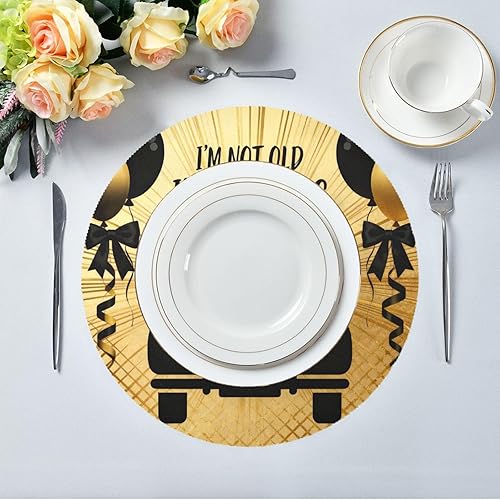 Miniatura 5 de Decor Retro 70s Car Gold Black Kids placemats Round Extra Large placemats for Dining Table Set of 4 15x15 in individuales para mesa de comedor