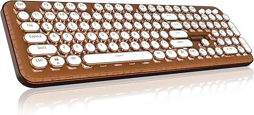 Teclado de máquina de escribir con panel de piel sintética, inalámbrico 2.4GBluetoothUSB con cable, teclado mecánico estético para juegos de 104
