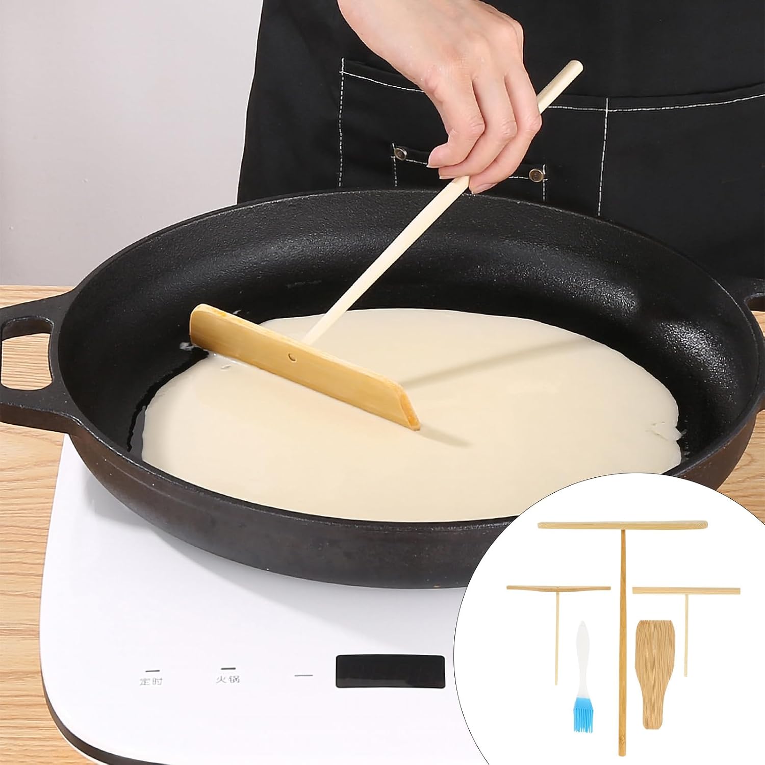 Amosfun 5pcs Pancake Making Kit Set Breakfast Maker with Spatula Turner Dragonfly Spreader Oil Brush for Omelet Cooking and Crepe Batter Spreading Portable Kitchen Tool Set for Home