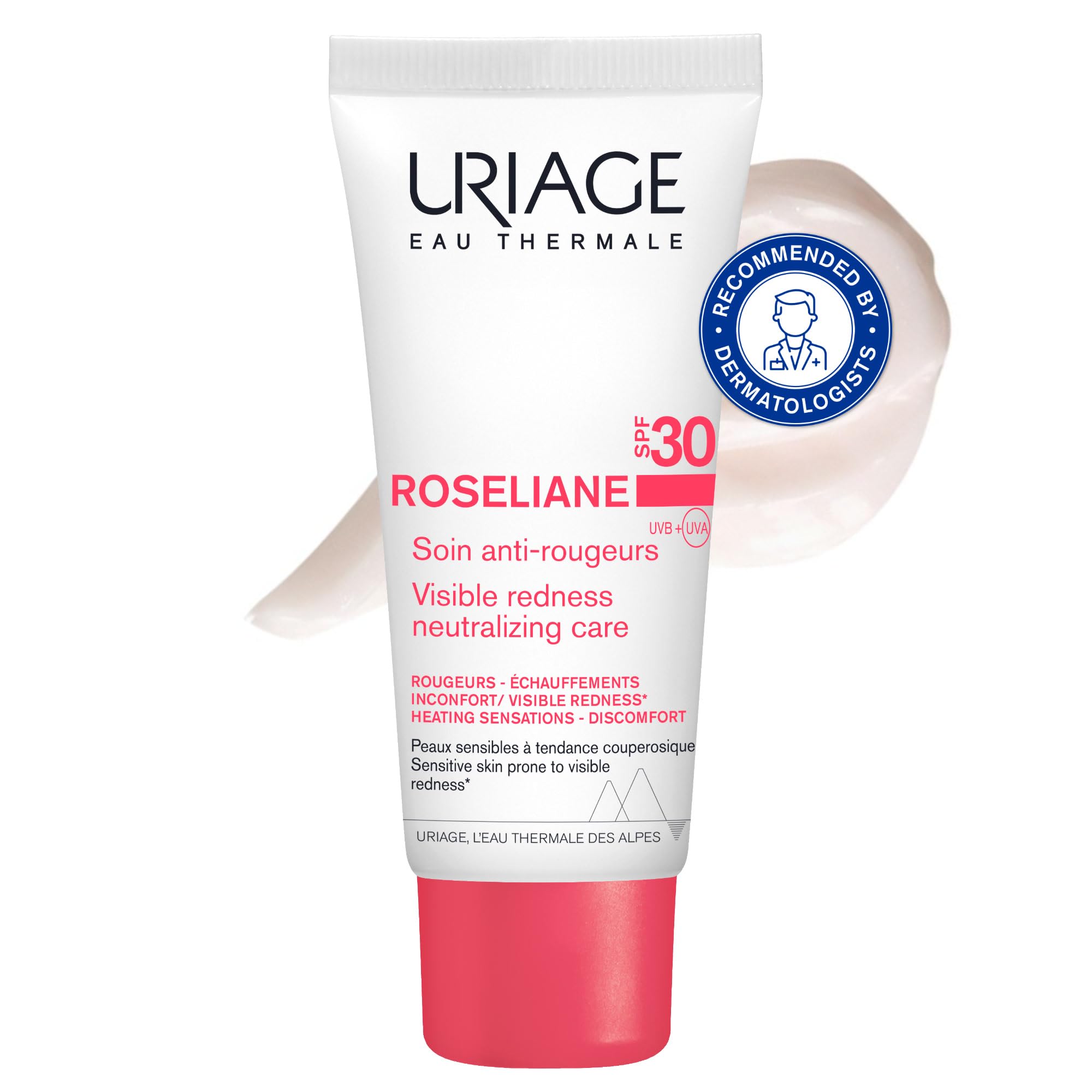 Uriage Roseliane Crema Viso Idratante Anti-Rossori SPF30 con Estratto di Ginseng e Alghe - Riduce i rossori, fornisce un'azione lenitiva di lunga durata. Profumo floreale e fruttato