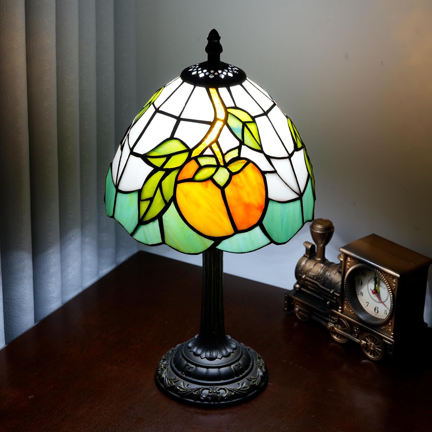 Tiffany Lamp Stained Glass Table Lamp 8X8X14 Inches Persimmon Style Living Room Bedroom Dorm Kitchen Home Decor Festival Birthday Gift