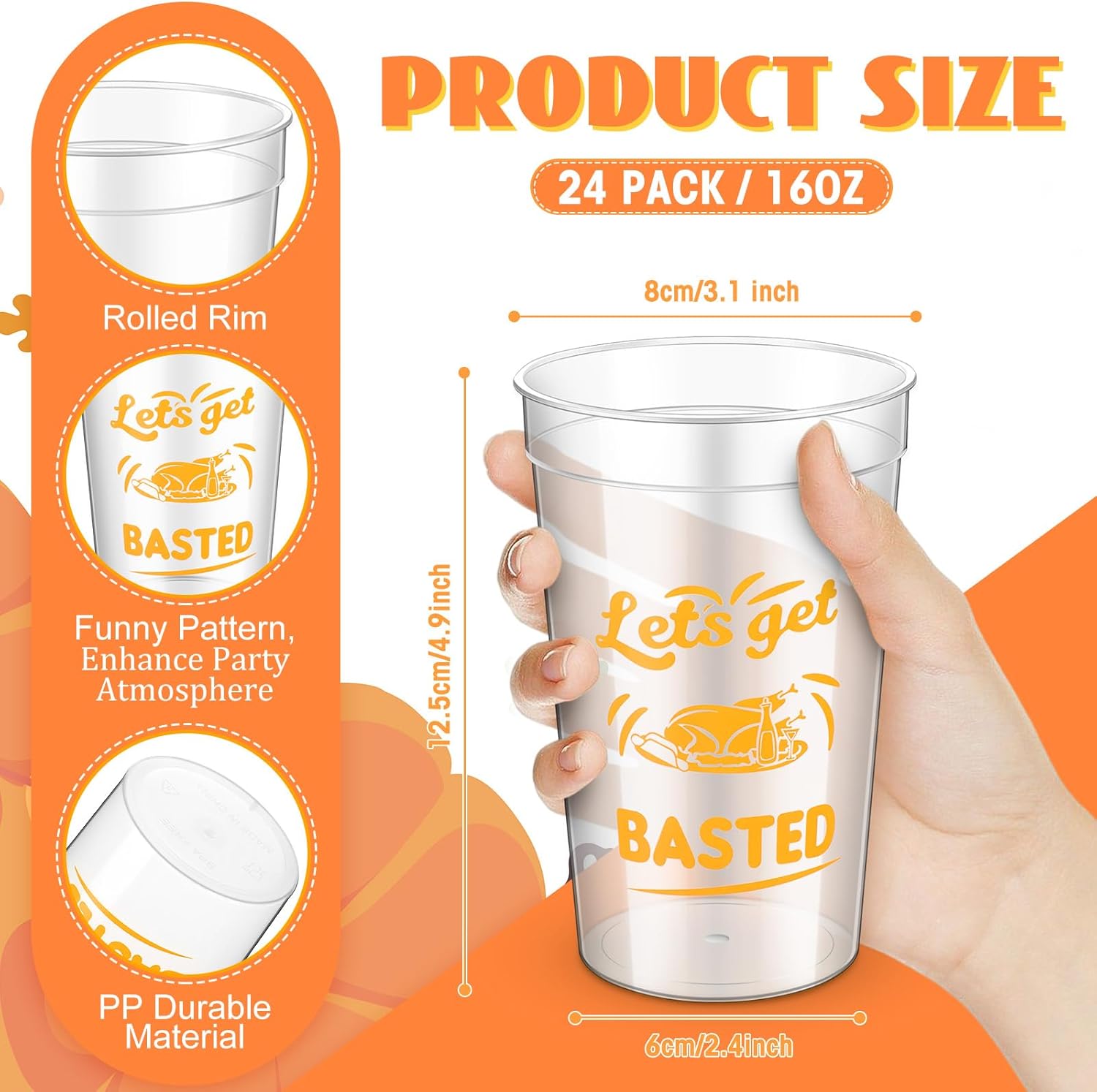 12 Pack 16 oz Thanksgiving Reusable Plastic Cups Thanksgiving Stadium Cups Gobble Design Thanksgiving Party Supplies Clear Fall Cups for Dinner Celebration Friendsgiving Party (Stylish)