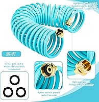 Vista 2 de Pangda Manguera de jardín de bobina de 25 pies x 3/8 pulgadas, manguera de agua expandible con boquilla de pulverización de 6 funciones, conector