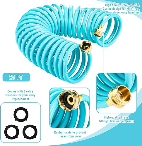Miniatura 2 de Pangda Manguera de jardín de bobina de 25 pies x 38 pulgadas, manguera de agua expandible con boquilla de pulverización de 6 funciones, conector de