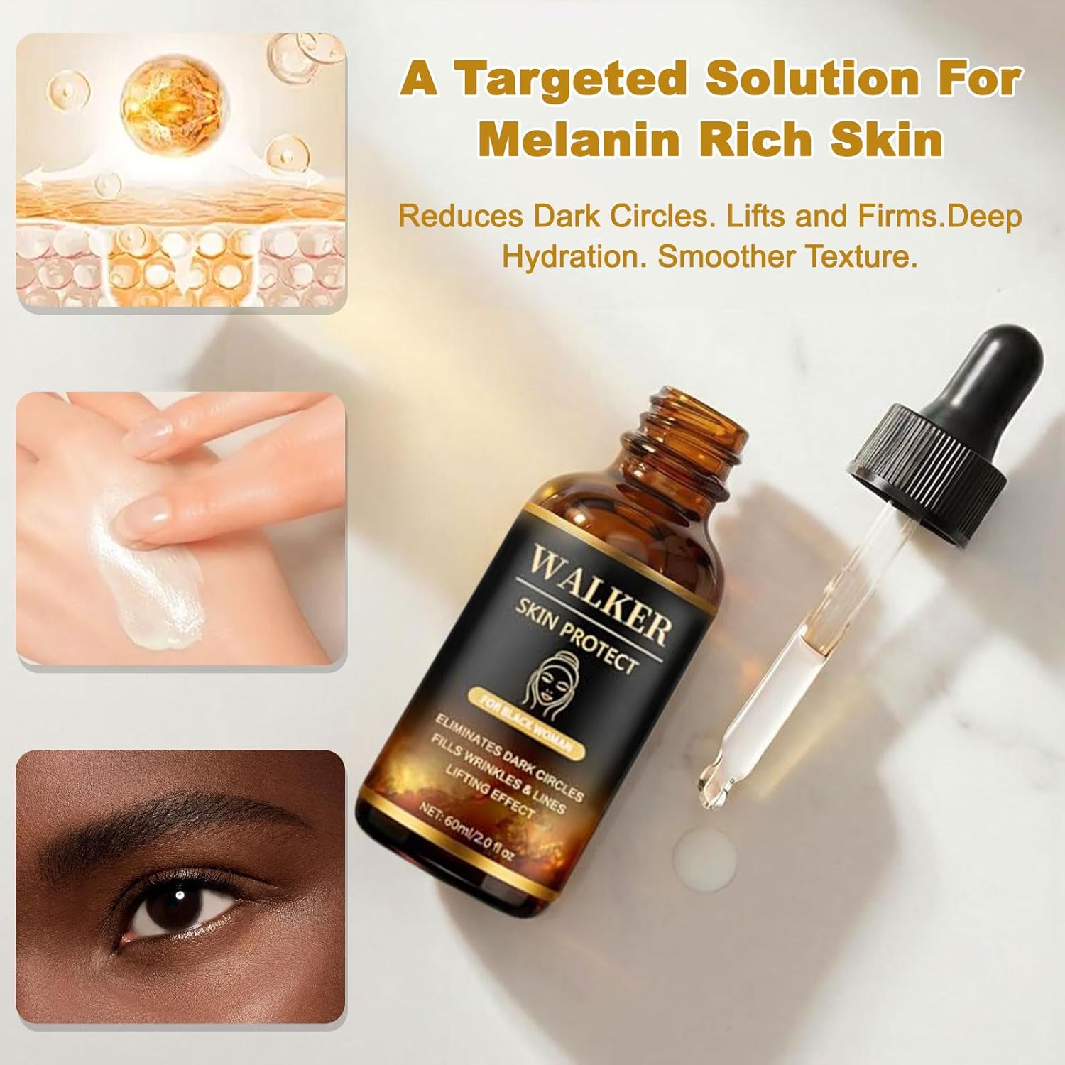 Walker Skin Protect Serum for Black Women, Anti-Aging Face Serum with Black Castor Oil, Walker Skin Protector for Eliminates Dark Circles, Fills Wrinkles & Lines for All Skin Types (1 bottle)
