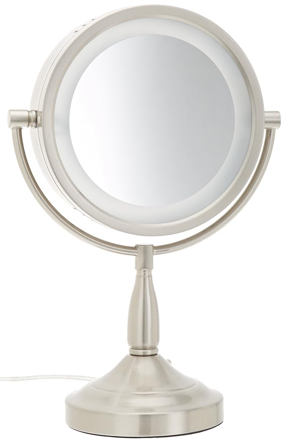 JERDON Lighted Tabletop Makeup Mirror Halo Lighted