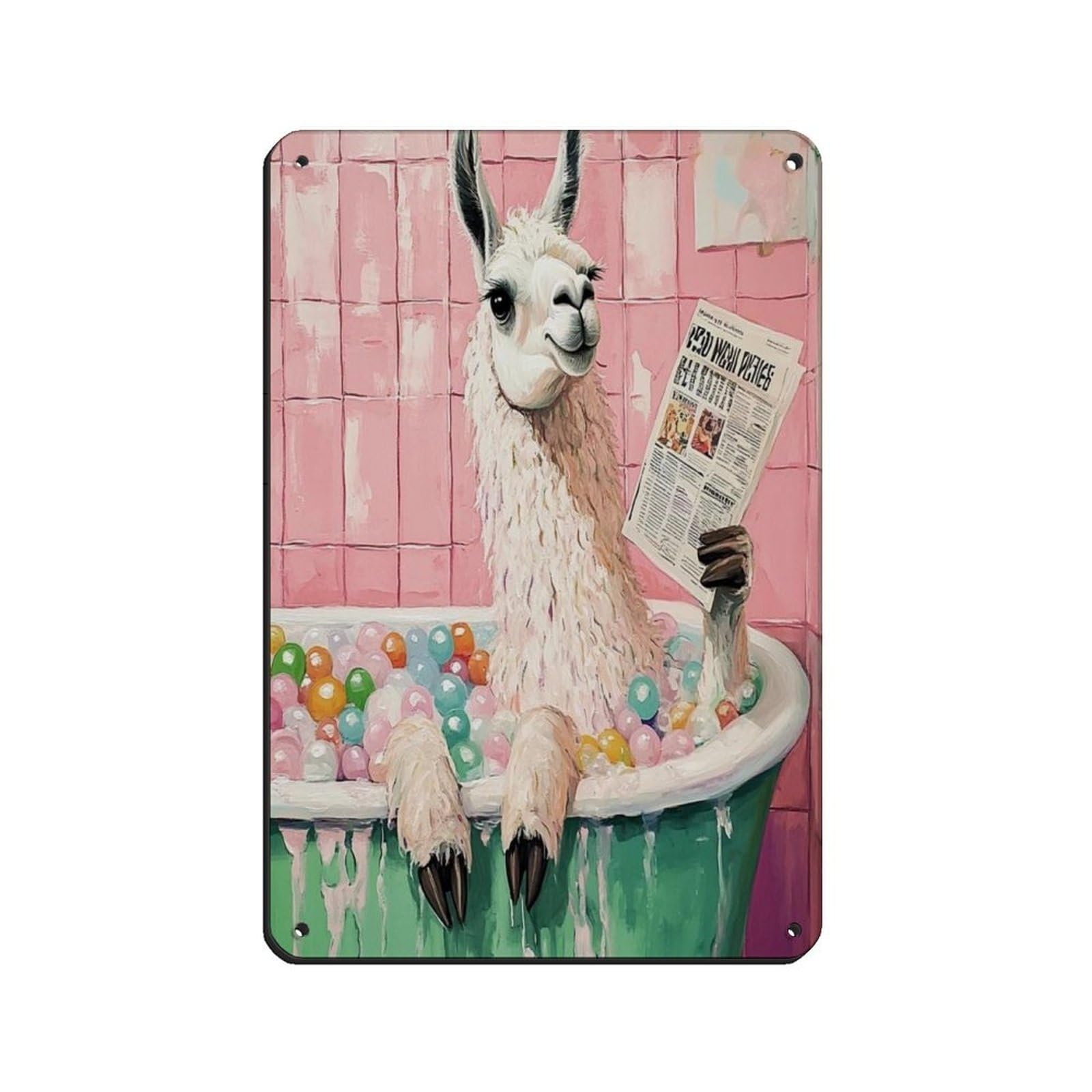Quirky Llama Reading Newspaper Tin Sign Vintage Metal Pub Club Cafe Bar Home Wall Art Decoration Poster Retro 8x12inch(20x30cm)