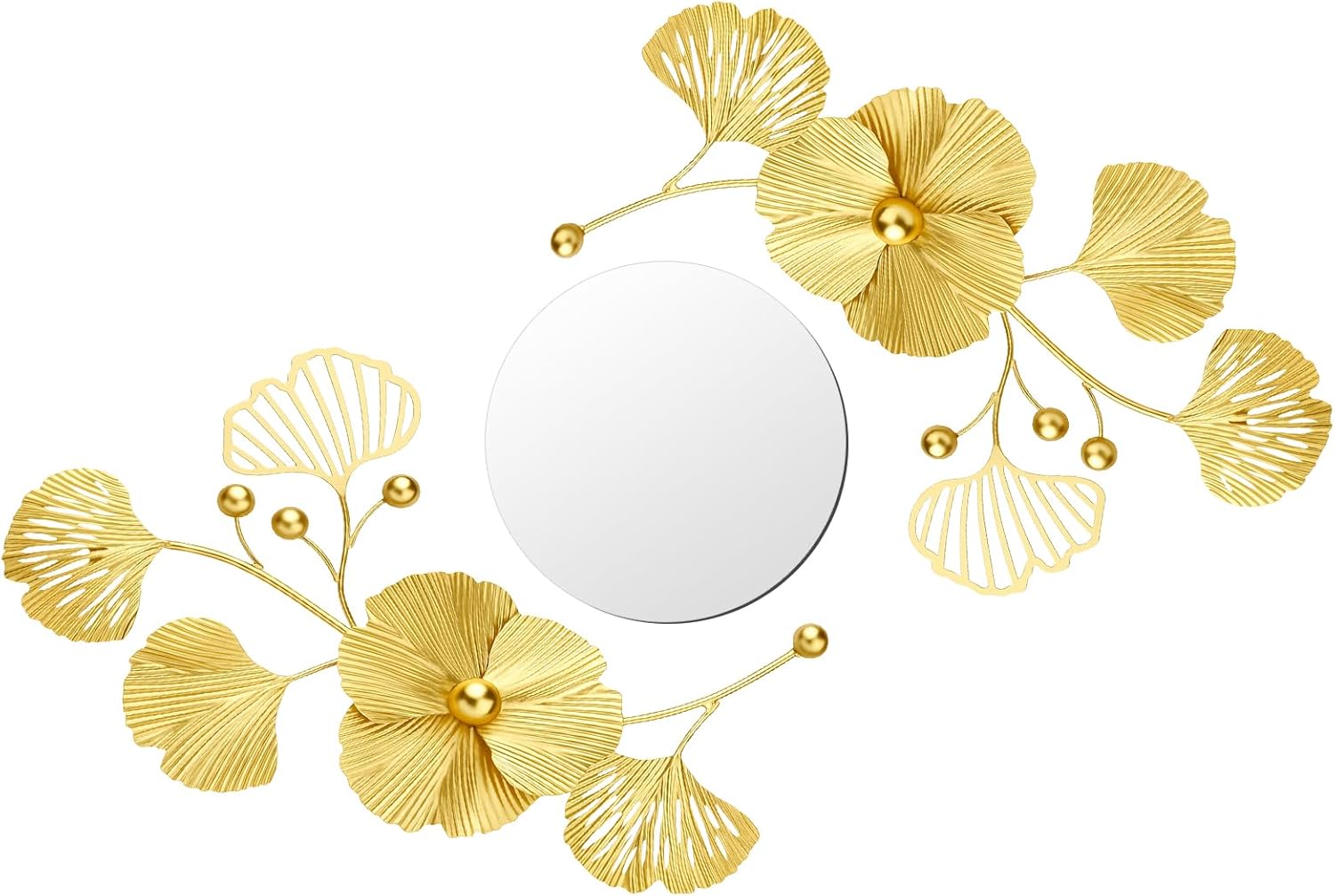 Tandefio 3 Pcs Metal Decorative Wall Mirrors for Living Room Metal Ginkgo Leaf Mirror Modern Creative Wall Decor Art Hanging Decor Mirror for Entrance Bedroom Living Room(Gold,16.inches)