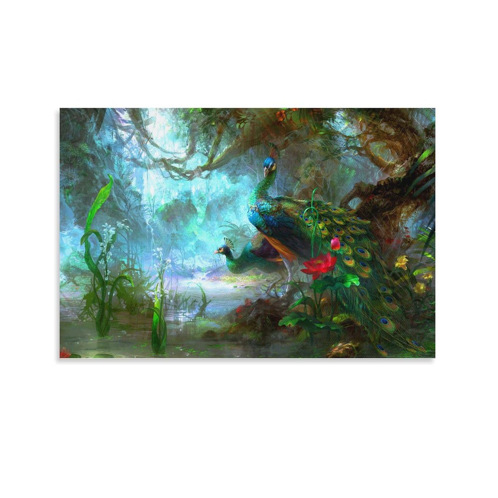 Toile murale paon imperméable 30x45cm impression décoration maison - 6