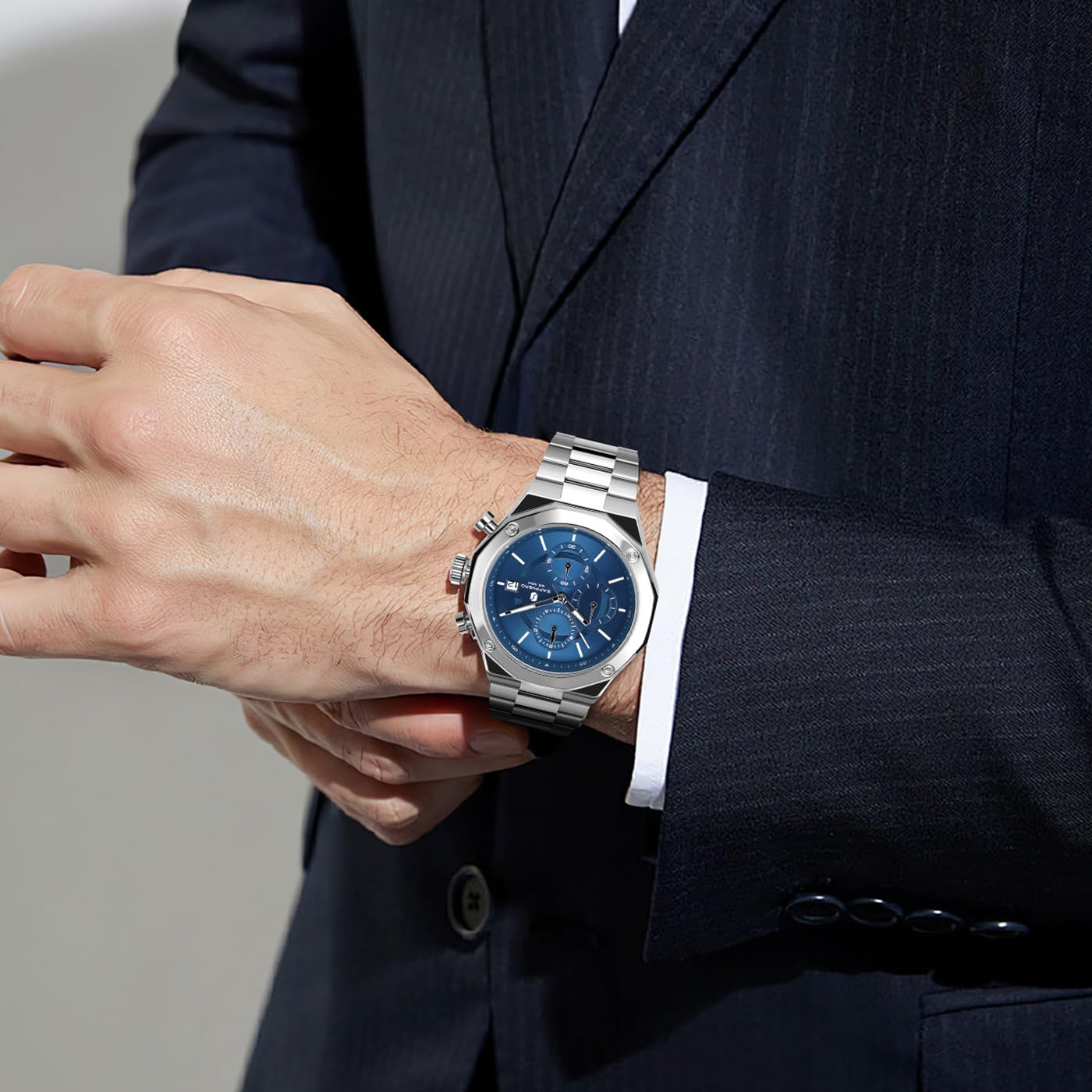 SAPPHERO Orologi Uomo Cronografo Orologi Analogici al Quarzo, Impermeabile 50M, Lancette Luminescenti, Data, Orologio Casual Business, Design Classico, Regalo Elegante