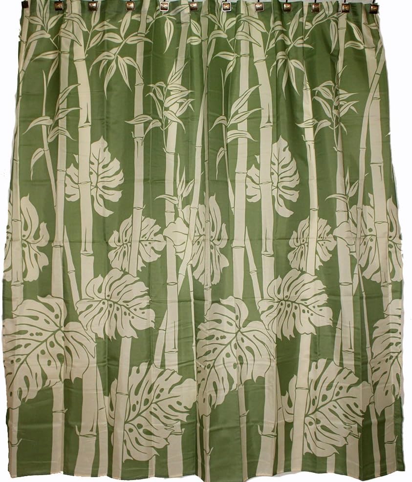 Hawaii Theme Polyester Fabric Shower Curtain Bamboo and Monstera Leaf
