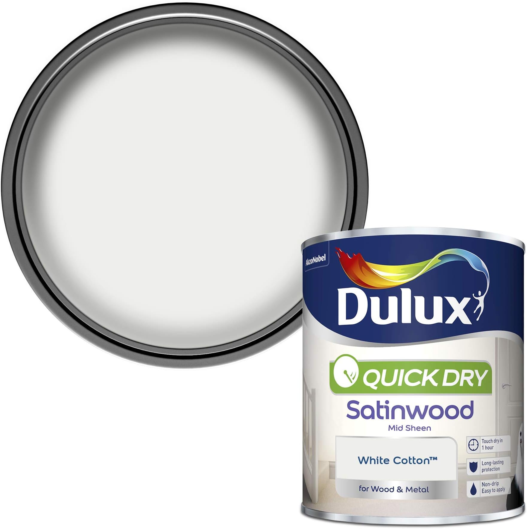Dulux Quick Dry Satinwood Paint For Wood And Metal - White Cotton 750 ml