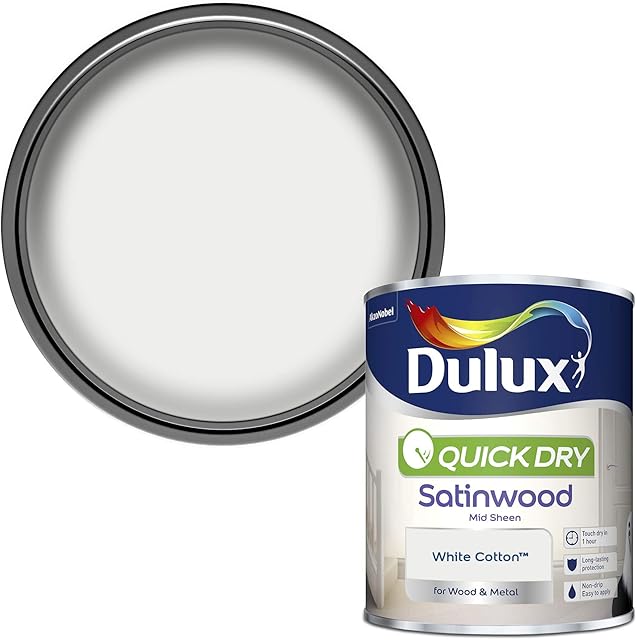 Dulux Quick Dry Satinwood Paint For Wood And Metal - White Cotton 750 ml