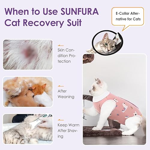 Miniatura 4 de SUNFURA Traje de recuperación para gatos, body quirúrgico completo para protector de heridas abdominales, antilamidas después de la cirugía,