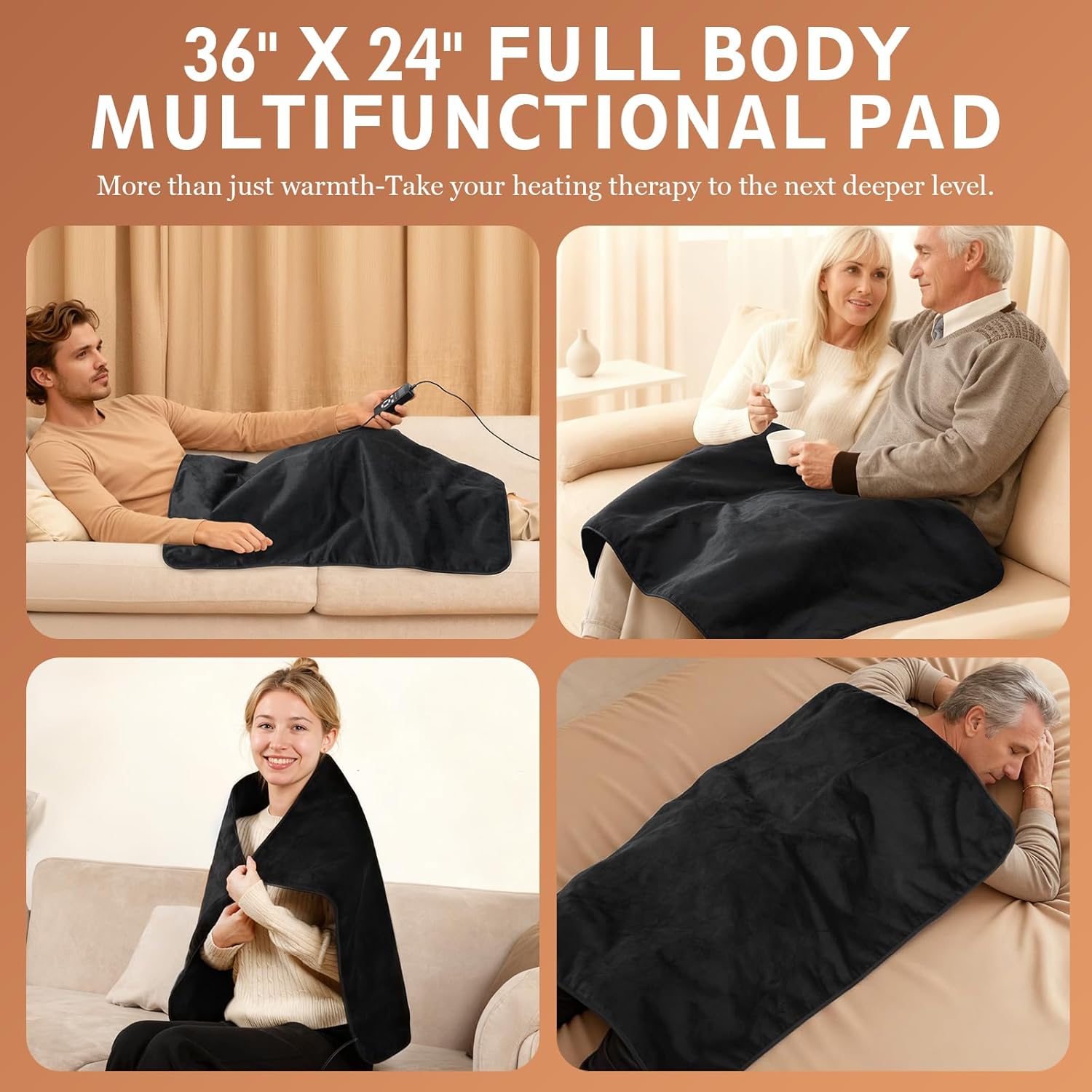 UTK 36" x 24" Extra Large Far Infrared Heating Pad, 5X Deeper Pain Relief for Neck Shoulder Back, Christmas Gifts for Mom Dad Women Men, Hotter to 140℉, 4H Auto Shut Off, Washable, Ultra-Soft