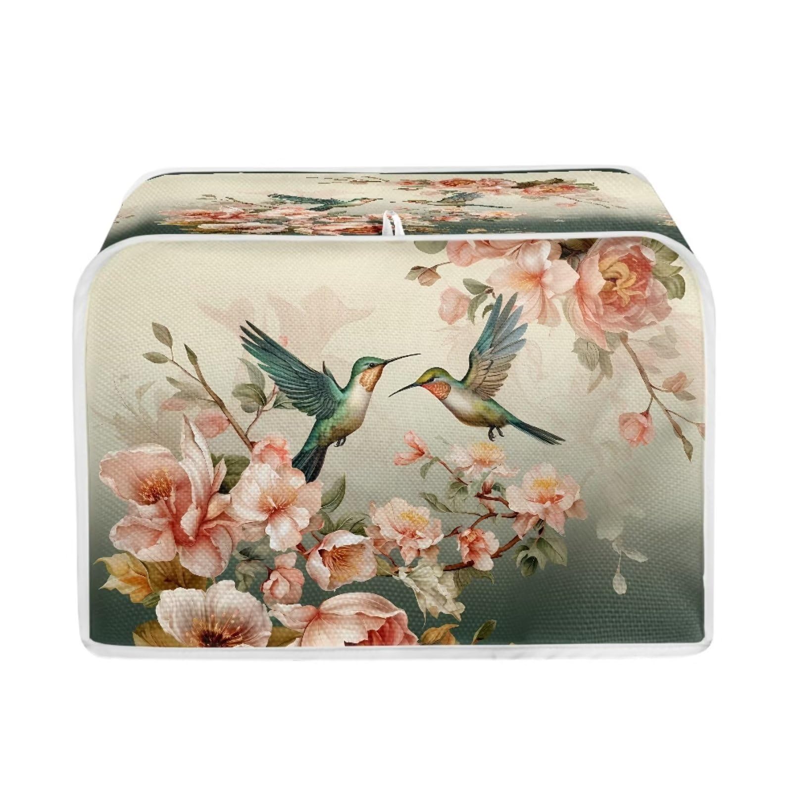 Talayituse Hummingbird Floral Print 2 Slice Toaster Covers Dust Protection Bread Maker Covers Toaster Oven Cloth Cover Kitchen Accessories Washable Appliance Cover with Handle
