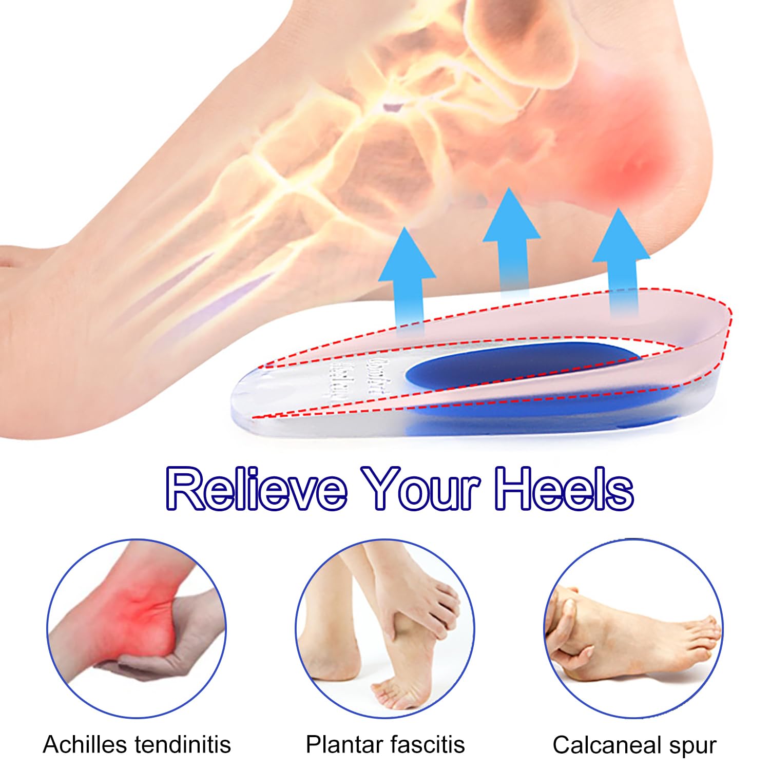 2 Pare Taloneras Silicona, Plantillas de Talón Gel, Adecuado para la Reducción del Impacto Plantar, Fascitis Plantar, Espolones Calcáneos, Tendinitis (39-45)
