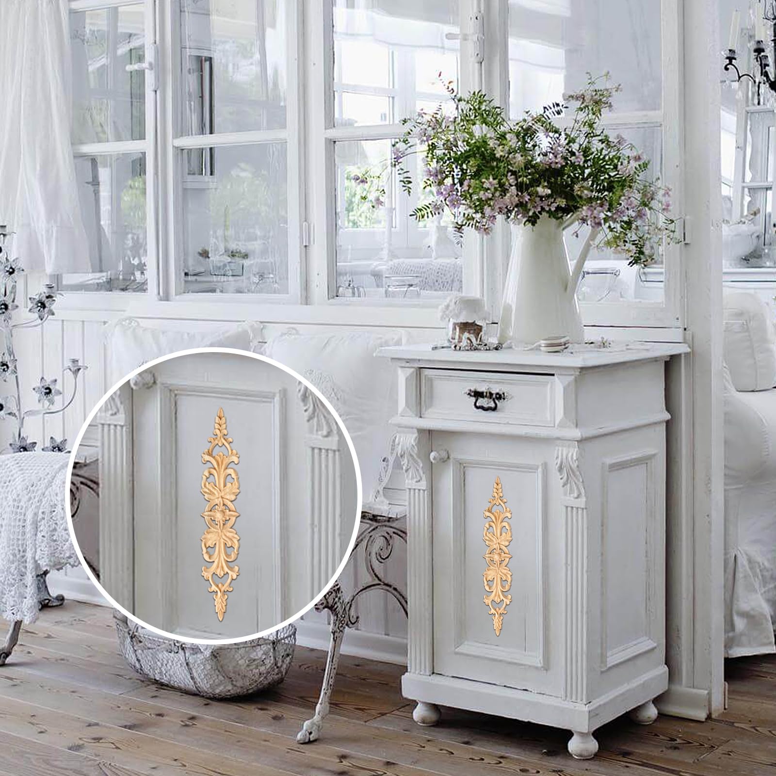 Supkiir 16Pcs Wood Appliques, Carved Unpainted DIY Decorative Wooden Applique Trim Decal Wood Embellishments for Furniture Cabinet Dresser Bed Wall 2 Sizes