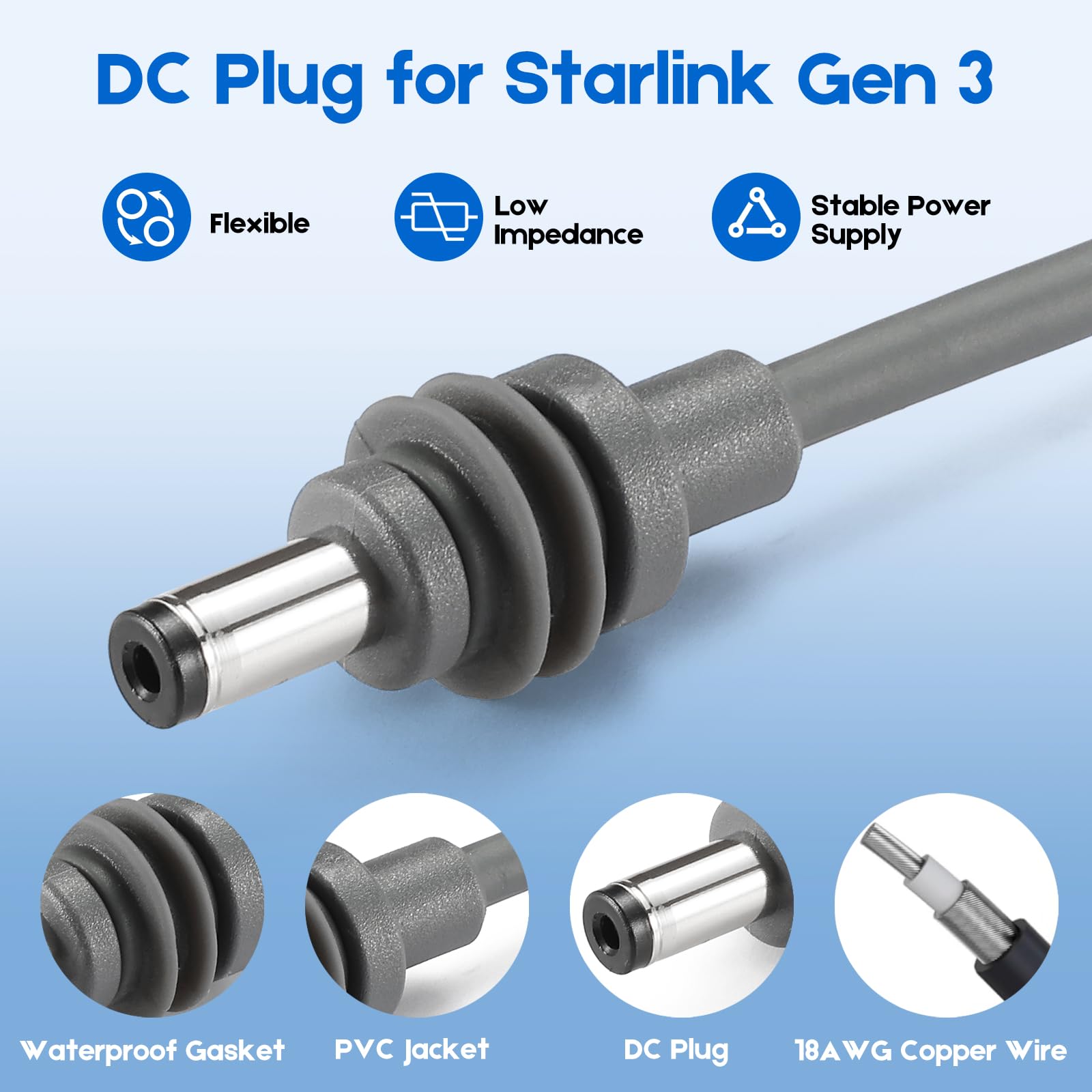 Kit di conversione Starlink Gen 3 12V/24V, Convertitore passante DC 12V a 57V 4,5A per Starlink Gen 3 Router, Convertitore boost 12V IP68 impermeabile per esterno, golf cart, RV, ecc