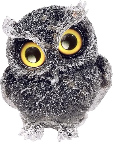Rockcloud Estatua de búho de cristal de obsidiana negra de resina, hecha a mano con diseño de búho orgón para decoración de escritorio en casa,