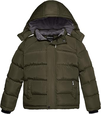 wantdo Boys Puffy Winter Coats Fleece-Lined Snow Jackets Removable Hood | Elastic Cuffs, Hook-and-Loop Collar, Windproof, Machine Washable