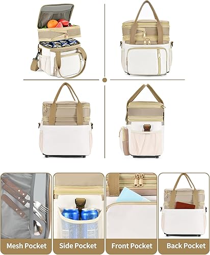 Miniatura 8 de LOKASS Bolsa de almuerzo para mujereshombres de trabajo, lonchera expandible de doble cubierta de 16 L, bolsa enfriadora impermeable a prueba de