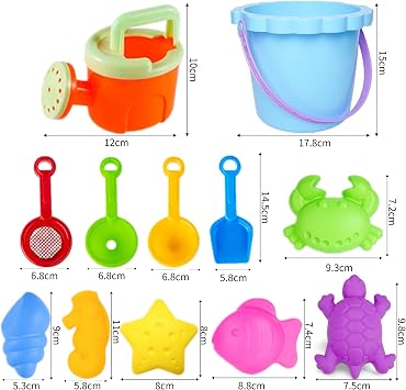 Chennyfun Beach Toys Kids Beach Sand Bucket Set, 12 PCS Sand Toys