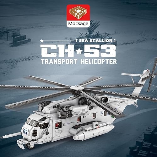 Miniatura 5 de Mocsage - Juego de bloques de construcción modulares de helicóptero militar moderno, 2192 piezas 135 para Sikorsky CH-53E Super Stallion Airplane